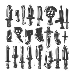 silhouette hand drawn cute weapon in game kawaii doodle collection set