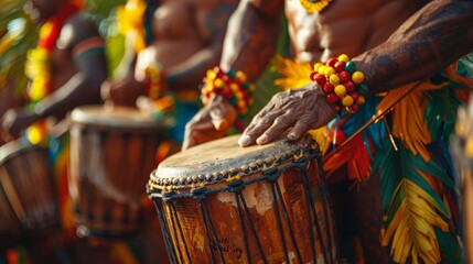 Wall Mural - Image of hands rhythmically playing drums, capturing the essence of a cultural festival or ceremony