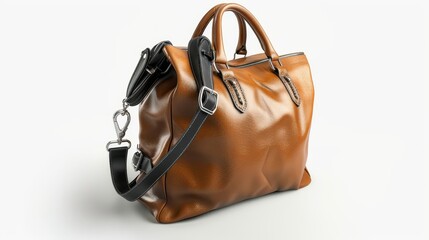 Wall Mural - brown leather handbag with a black strap