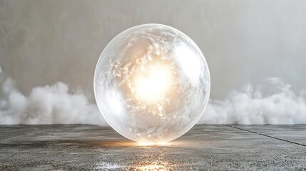 Wall Mural - glowing sphere with a light inside on a concrete surface