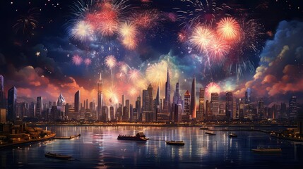 Wall Mural - fireworks at night