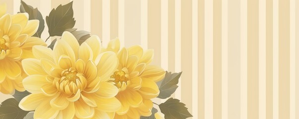 Canvas Print - Delicate yellow chrysanthemum flowers on a bold striped background, creating a captivating contrast.