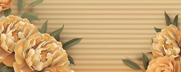 Wall Mural - Bright yellow peony flowers set against a colorful striped background in a detailed vector graphic.