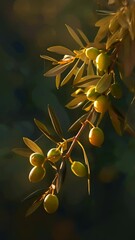 Wall Mural - Branch of a tree with olives in the sunlight