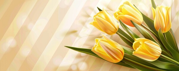 Wall Mural - Beautiful vector of yellow tulip flowers on a vibrant striped background, creating a stunning visual.