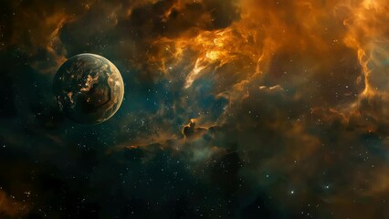 Wall Mural - Planet is floating in space with cloudy sky
