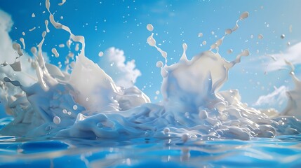 Blue background with a dynamic milk splash