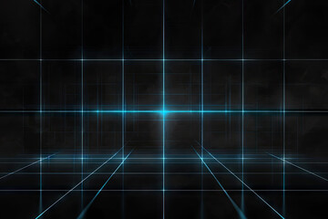 Canvas Print - black cinematic background with a thin blue line grid over it
