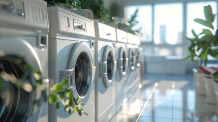 Wall Mural - Row of washing machines in a laundromat