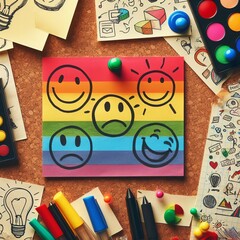 Wall Mural - Paper note with emoticon face ideas. World Emoji Day Background Concept