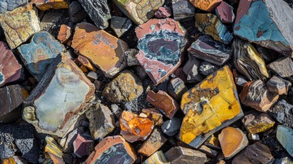 Wall Mural - the ground is littered with chunks of colorful petrified wood resembling a surreal mosaic.