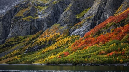 Wall Mural - a colorful array of vegetation blankets the mountainsides adding depth and character to a striking f