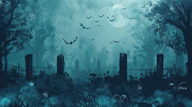 Graveyard with Glowing Full Moon