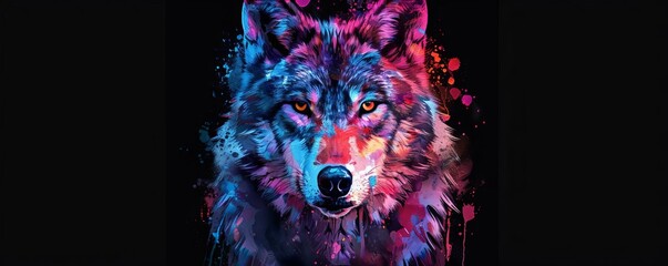 Naklejka na meble neon owl black background pop art Illustration of an owl in neon colors on a black background in the pop art style and splatters of watercolor paint