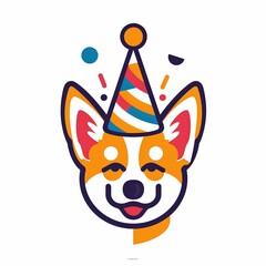 Leinwandbilder - Corgi Party Hat Illustration for Celebration Designs Generative AI