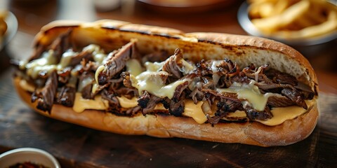 Wall Mural - Uncover the rich culinary history of the beloved American street food Philly Cheesesteak. Concept American Cuisine, Philly Cheesesteak, Food History, Street Food, Culinary Heritage