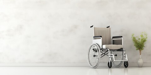 Wheelchair in the hospital clinic hall corridor background scene