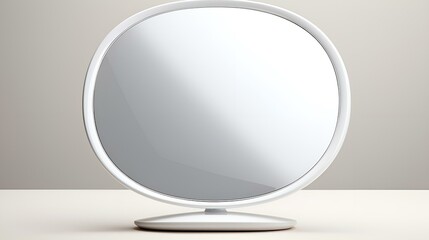 A white mirror on a stand reflecting a room with elegant decor.