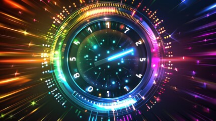 Digital speedometer vehicle with modern analog style display rainbow neon technology wallpaper AI generated image