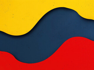 Wall Mural - Wavy yellow and red bands on a dark blue background with a distressed texture.