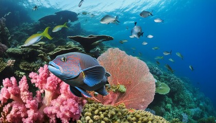 Beautiful coral reefs under the sea and clear and blue sea water