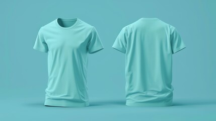 Wall Mural - Turquoise T-shirt Mockup - Front and Back View, Generative AI
