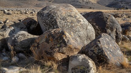 Wall Mural - a series of large boulders each one displaying unique patterns and textures caused by frost wedging.