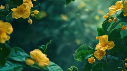 Poster - Close up of yellow flowers with green leaves