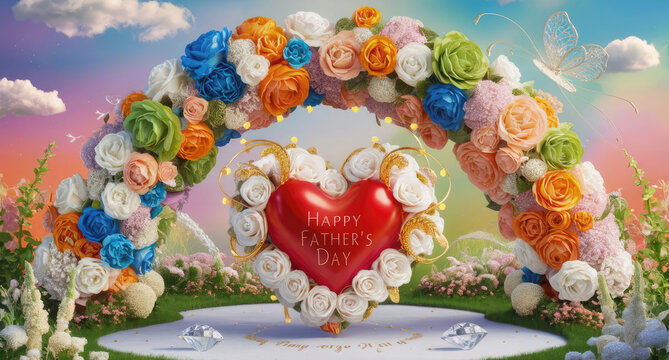 3D render of an ethereal and enchanting garden scene filled with vibrant colors and magical elements. 