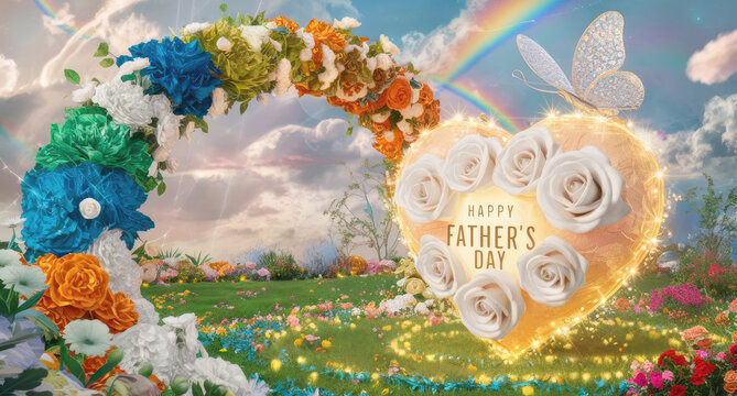 3D render of an ethereal and enchanting garden scene filled with vibrant colors and magical elements. 