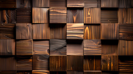 Canvas Print - Brown wooden acoustic panels wall texture on wood background for interior design