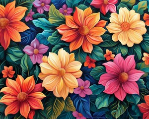 Poster - Floral colorful background with vibrant blooms adds a touch of whimsical charm to any space.