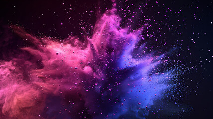 Poster - Abstract vibrant explosion of pink and blue dust particles on a dark background