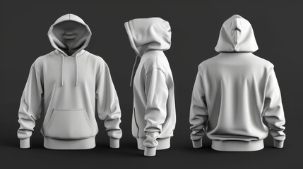 Wall Mural - White Hoodie Mockup - Front, Side, and Back Views, Generative AI