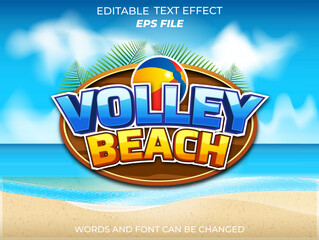 Poster - volley beach text effect, font editable, typography, 3d text for games. vector template