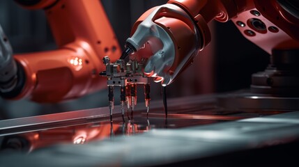 Poster - A close-up shot of a robotic arm's delicate gripper gently placing a tiny component into place, highlighting the precision of human-machine collaboration.