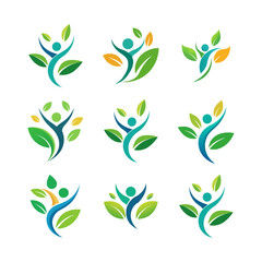 Sticker - bstract human wellness with leaves logo