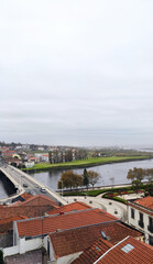 Wall Mural - Aerial panoramic view of Vila do Conde in Portugal. View of Vila do Conde city with red roofs.