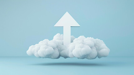 Aufkleber - Creative display of a white arrow ascending from a cloud against a blue backdrop symbolizing upward movement