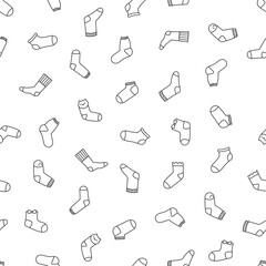 Winter warm socks. Seamless pattern. Coloring Page. Stylish cotton and woolen with different textures. Hand drawn style. Vector drawing. Design ornaments.