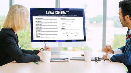 Poster - digital legal contract provide terms and conditions document on computer screen ready for online dig