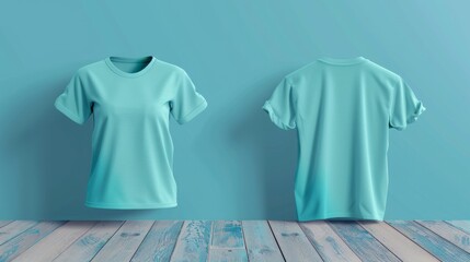 Wall Mural - Blue T-Shirt Front and Back Mockup, Generative AI