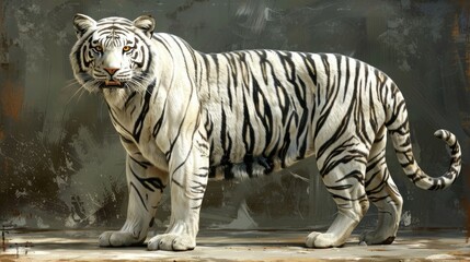 Poster - A magnificent white tiger displays its stylish stripes and strength