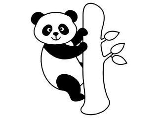 A cute panda climbing a tree in line art style