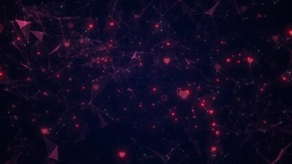  Valentine's Day Matrix Romantic Heart Animation Background. Multi Color Heart Symbol Connect With Plexus Network And Camera Rotating Animation, Digital Heart Connect Animation. Abstract Heart Icon
