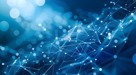Poster - Abstract blue background with network connection dots and lines, depicting a digital technology concept for web design or presentation
