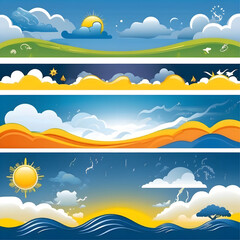 Wall Mural - sky and landscape, set of weather banners, vector ready for design 