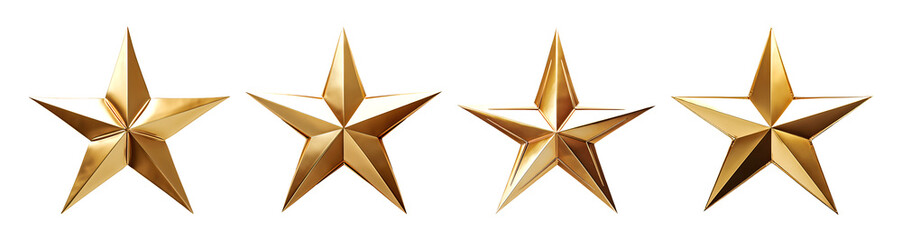 Four gold stars isolated on a transparent background.