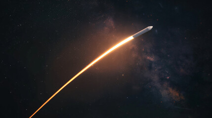 Poster - Graphic illustration of a space rocket launching into a starry night sky