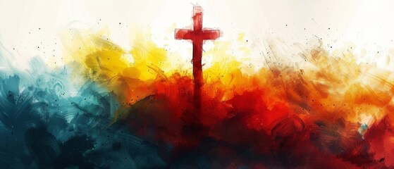 Wall Mural - Abstract background painting with Christian cross 